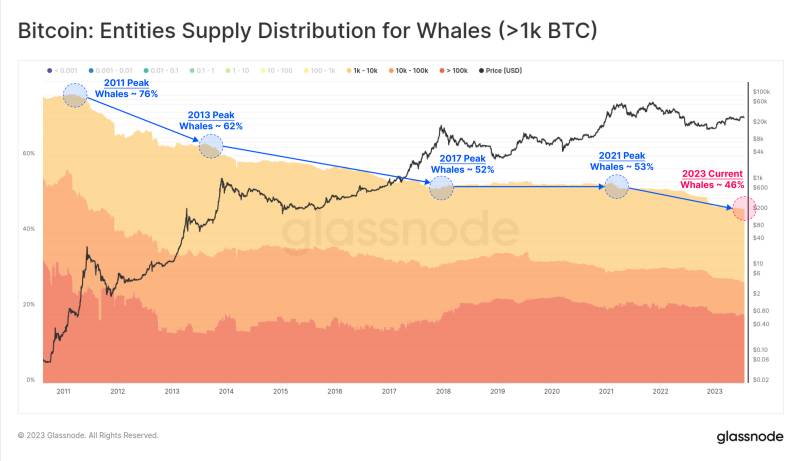 Bitcoin Whale entities accounting for 46%