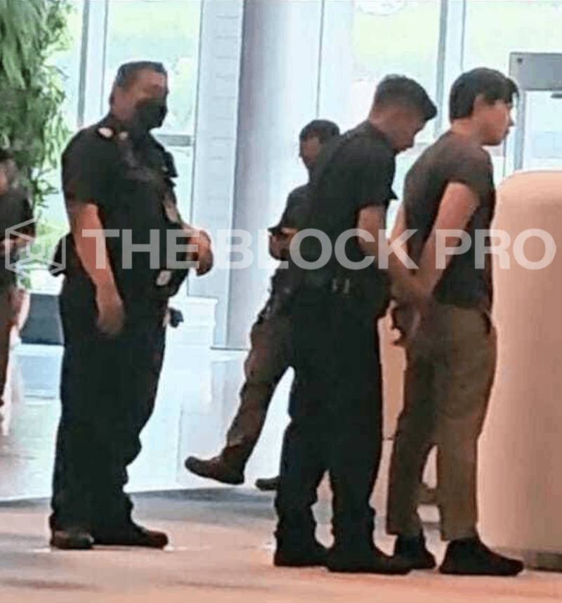 Police put Su Zhu's hands behind his back during his arrest.